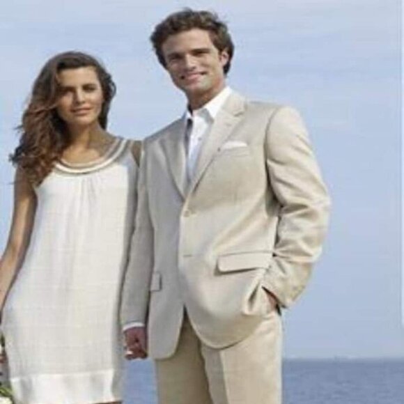 Linen Suit - Mens Summer Suits in Light Tan - Beach Wedding - Picture 1 of 2